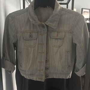 Blue Cropped Jean Jacket with Classic Collar